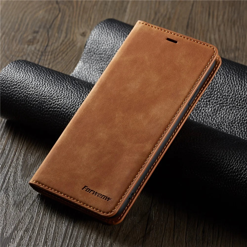 For iPhone Models: Black, Brown, Red, And Blue Color Leather Wallet Case With Magnetic Closure