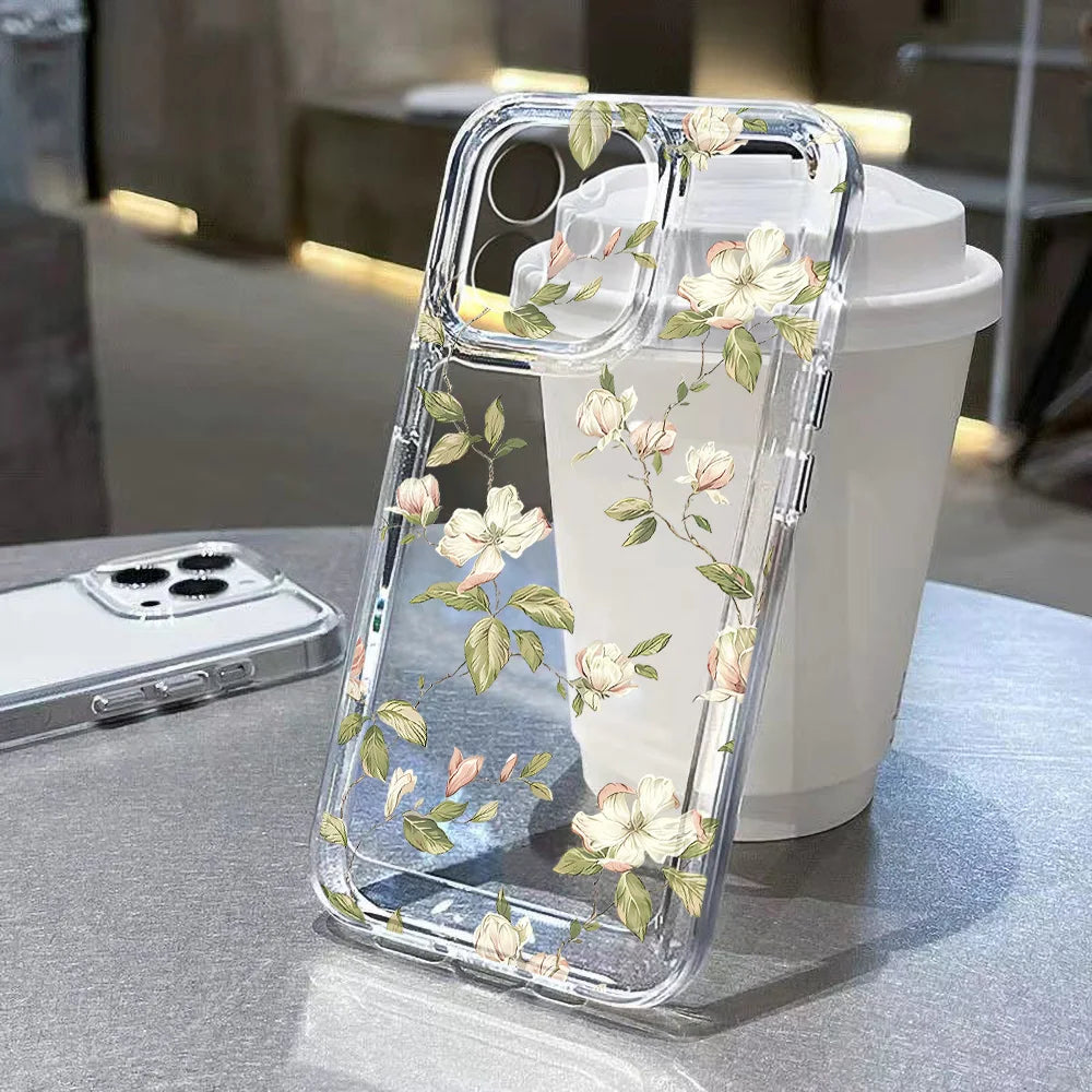 For iPhone Models Silicone Transparent Different Styles Flower Phone Cases