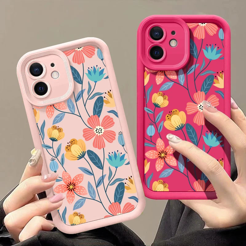 For iPhone Models: Black, White, Pink, And Green Color Soft Silicone Flower Cases