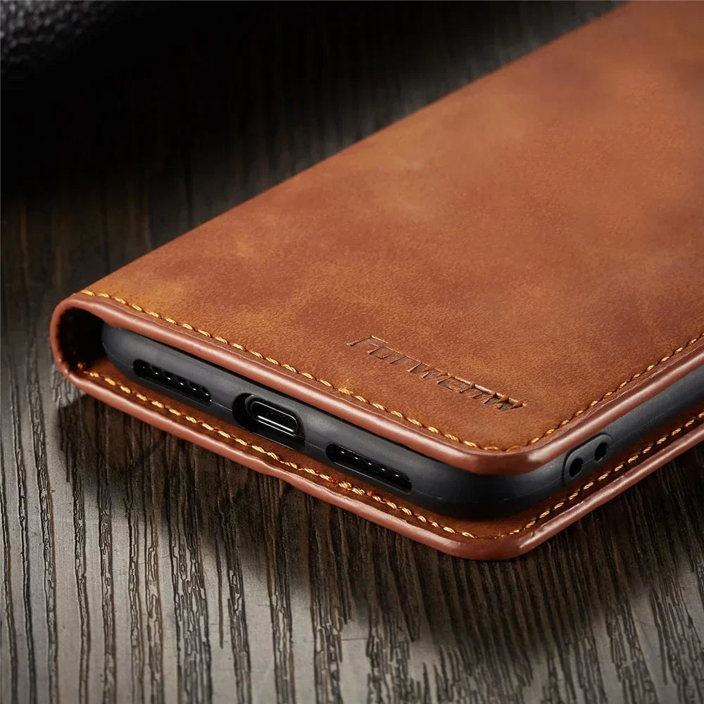 For iPhone Models: Black, Brown, Red, And Blue Color Leather Wallet Case With Magnetic Closure