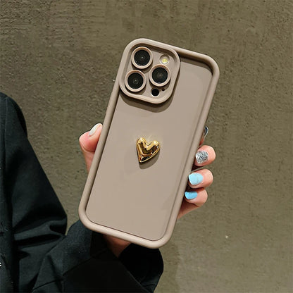 For iPhone Models: White, Black, Pink, And Coffee Color 3D Gold Heart Silicone Phone Cases