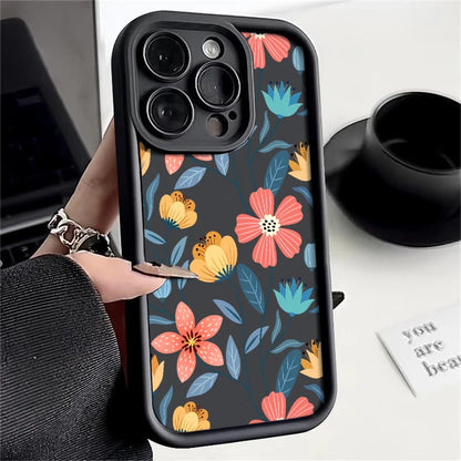 For iPhone Models: Black, White, Pink, And Green Color Soft Silicone Flower Cases