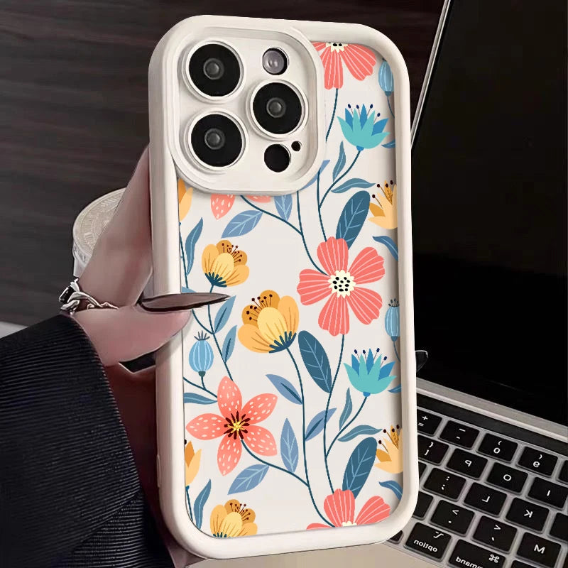 For iPhone Models: Black, White, Pink, And Green Color Soft Silicone Flower Cases