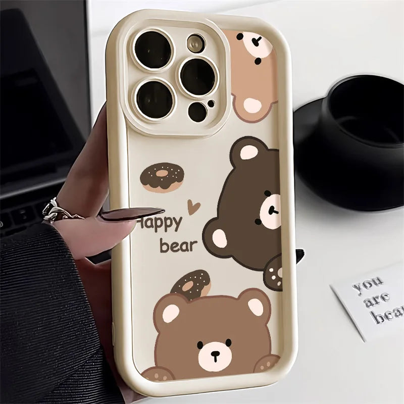 For iPhone Models Cute Bear Soft Silicone Phone Case