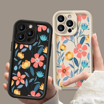 For iPhone Models: Black, White, Pink, And Green Color Soft Silicone Flower Cases