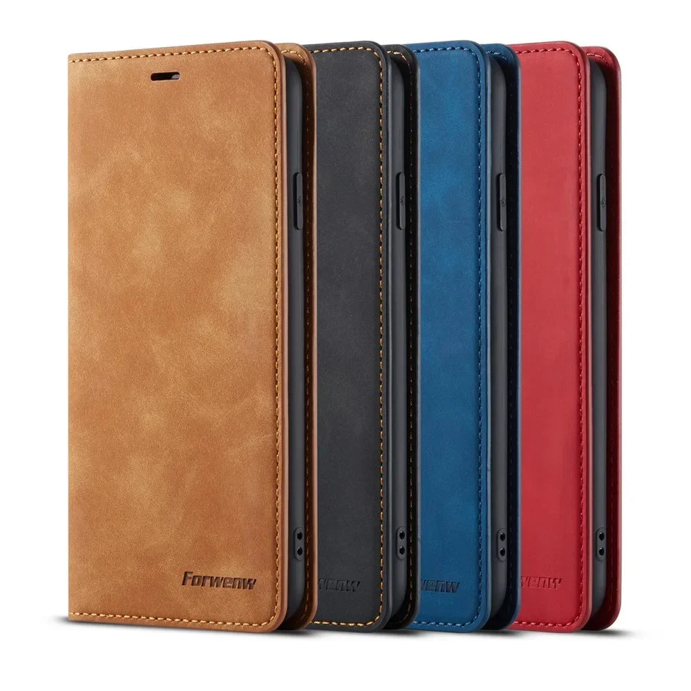 For iPhone Models: Black, Brown, Red, And Blue Color Leather Wallet Case With Magnetic Closure