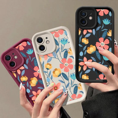 For iPhone Models: Black, White, Pink, And Green Color Soft Silicone Flower Cases