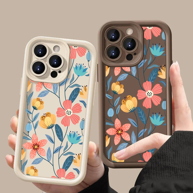 For iPhone Models: Black, White, Pink, And Green Color Soft Silicone Flower Cases