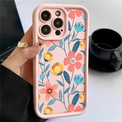 For iPhone Models: Black, White, Pink, And Green Color Soft Silicone Flower Cases